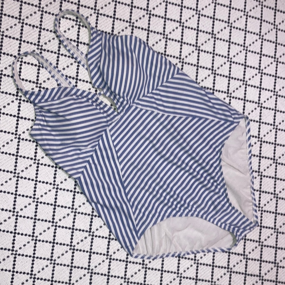 Blue & white striped one piece swimsuit